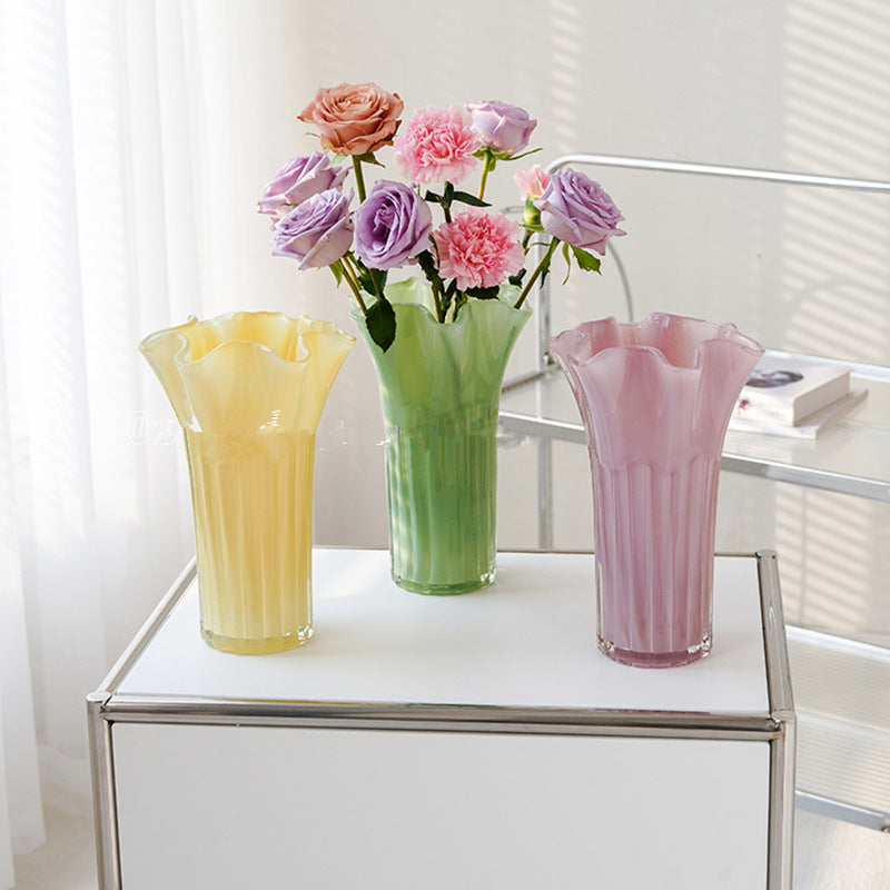 Nordic-Style Glass Vase - Elegant Fluted Flower Vase for Home Decor(Yellow) V888-ELOSUNG25575