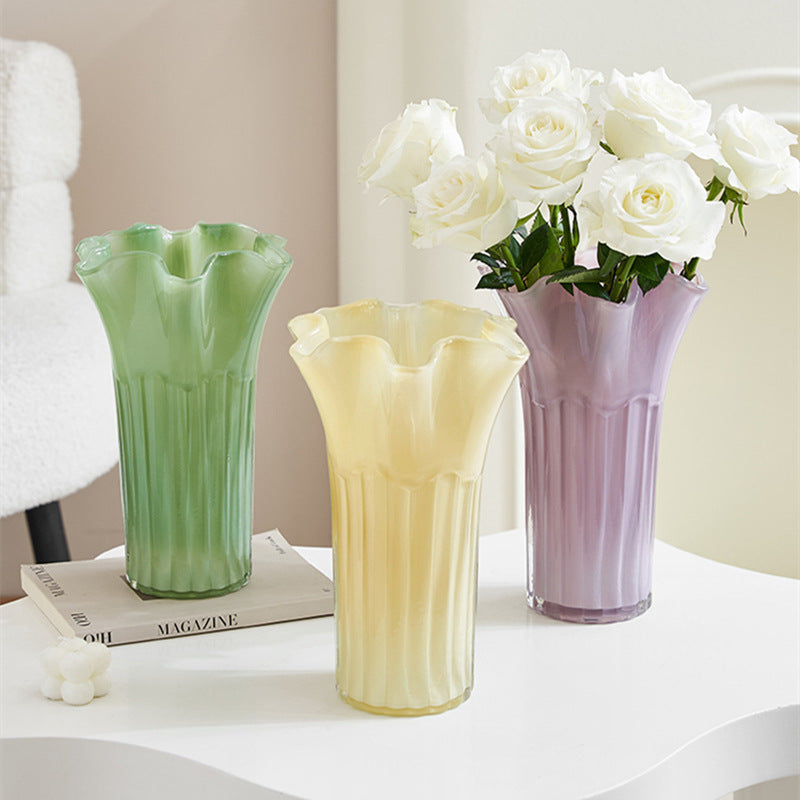 Nordic-Style Glass Vase - Elegant Fluted Flower Vase for Home Decor(Yellow) V888-ELOSUNG25575