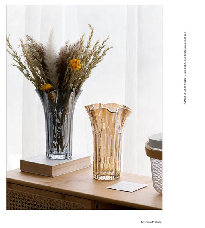 Nordic-Style Glass Vase - Elegant Fluted Flower Vase for Home Decor(Yellow) V888-ELOSUNG25575