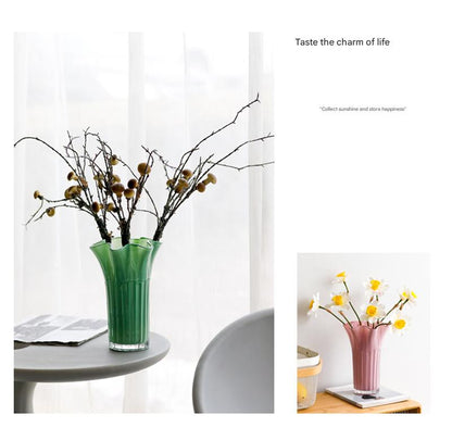 Nordic-Style Glass Vase - Elegant Fluted Flower Vase for Home Decor(Yellow) V888-ELOSUNG25575