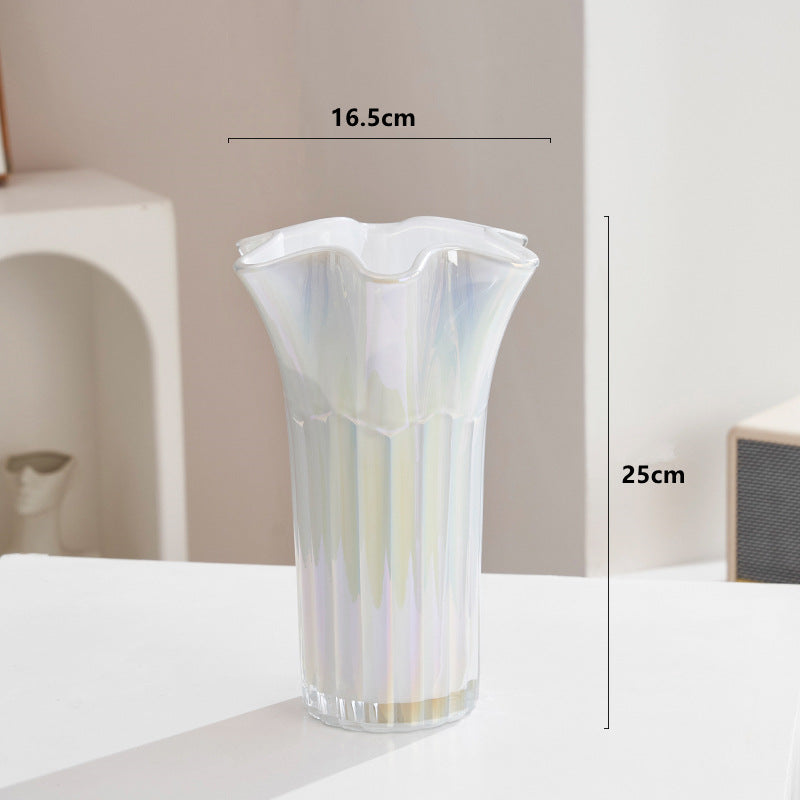 Nordic-Style Glass Vase - Elegant Fluted Flower Vase for Home Decor(White) V888-ELOSUNG25577