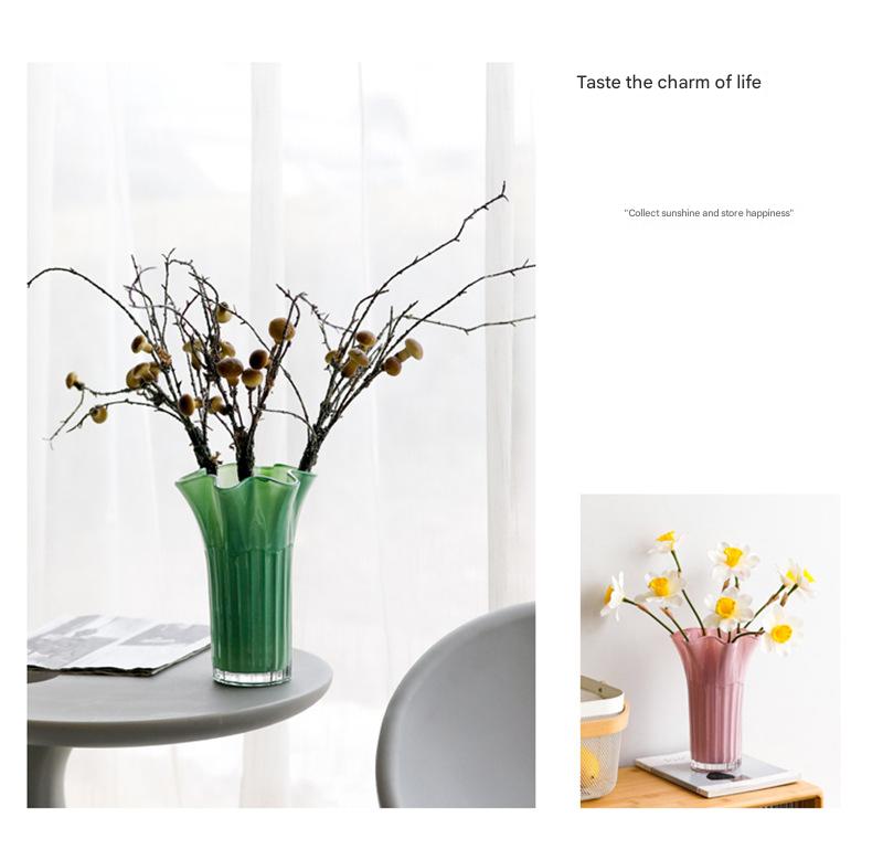 Nordic-Style Glass Vase - Elegant Fluted Flower Vase for Home Decor(White) V888-ELOSUNG25577