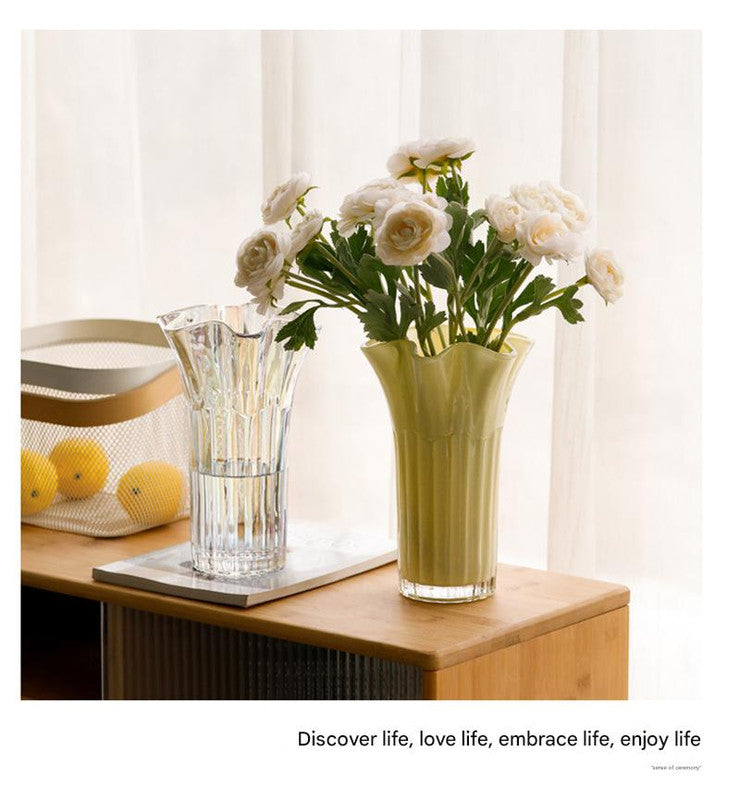 Nordic-Style Glass Vase - Elegant Fluted Flower Vase for Home Decor(White) V888-ELOSUNG25577