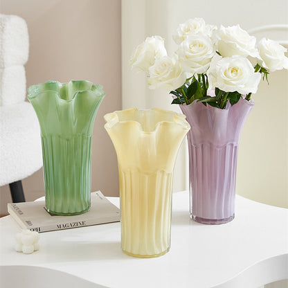 Nordic-Style Glass Vase - Elegant Fluted Flower Vase for Home Decor(Transparent) V888-ELOSUNG25578