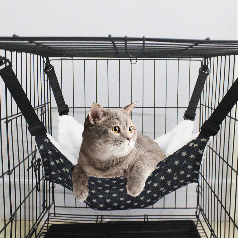 Cat Cage Hammock - Adjustable Double-Sided Pet Swing Bed with Hooks(Red Star) V888-ELOSUNG25586