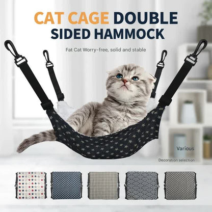 Cat Cage Hammock - Adjustable Double-Sided Pet Swing Bed with Hooks(Gray star) V888-ELOSUNG25588