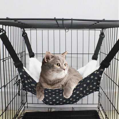 Cat Cage Hammock - Adjustable Double-Sided Pet Swing Bed with Hooks(Gray star) V888-ELOSUNG25588