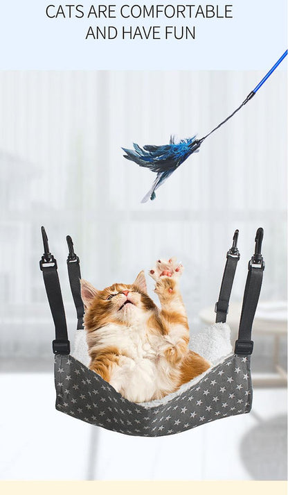 Cat Cage Hammock - Adjustable Double-Sided Pet Swing Bed with Hooks(Gray star) V888-ELOSUNG25588