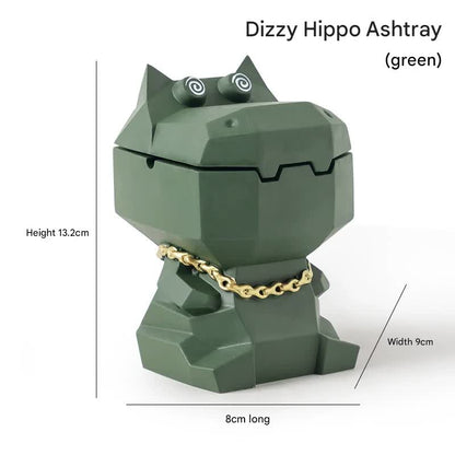 Hippo Ashtray with Lid - Stylish Geometric Decor for Home and Office(Green) V888-ELOSUNG25591