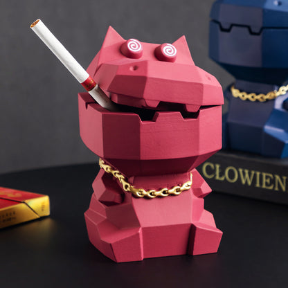 Hippo Ashtray with Lid - Stylish Geometric Decor for Home and Office(Pink) V888-ELOSUNG25593