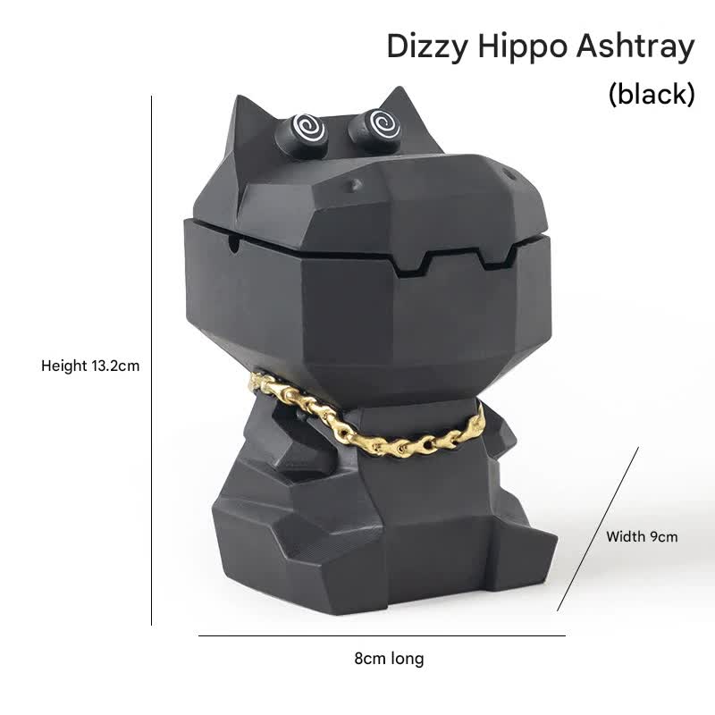 Hippo Ashtray with Lid - Stylish Geometric Decor for Home and Office(Black) V888-ELOSUNG25595