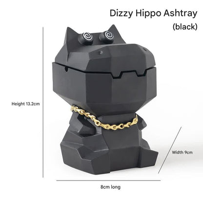 Hippo Ashtray with Lid - Stylish Geometric Decor for Home and Office(Black) V888-ELOSUNG25595
