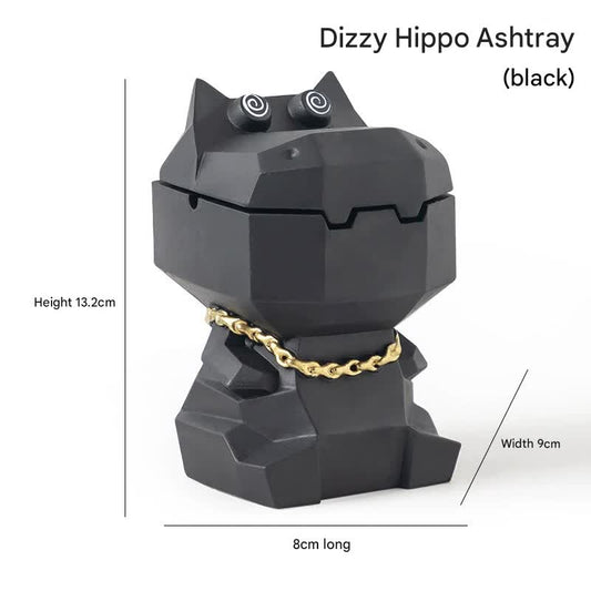 Hippo Ashtray with Lid - Stylish Geometric Decor for Home and Office(Black) V888-ELOSUNG25595