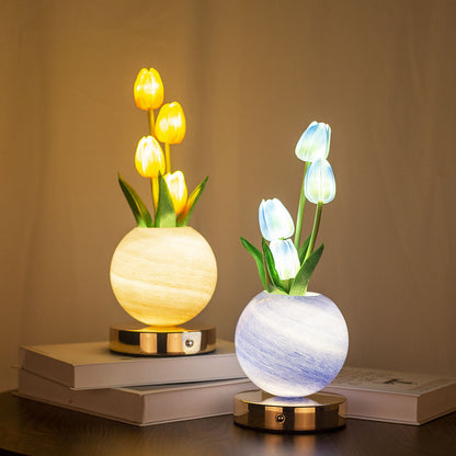 Pink Tulip Night Light - Floral Table Lamp for Bedroom Ambiance V888-ELOSUNG25598