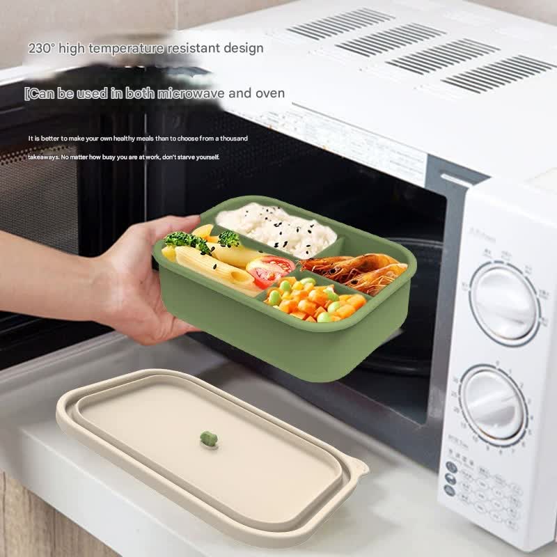 Light blue Microwave-Safe Silicone Lunch Box with 4 Compartments - Airtight Bento Box for Work and Travel V888-ELOSUNG25607