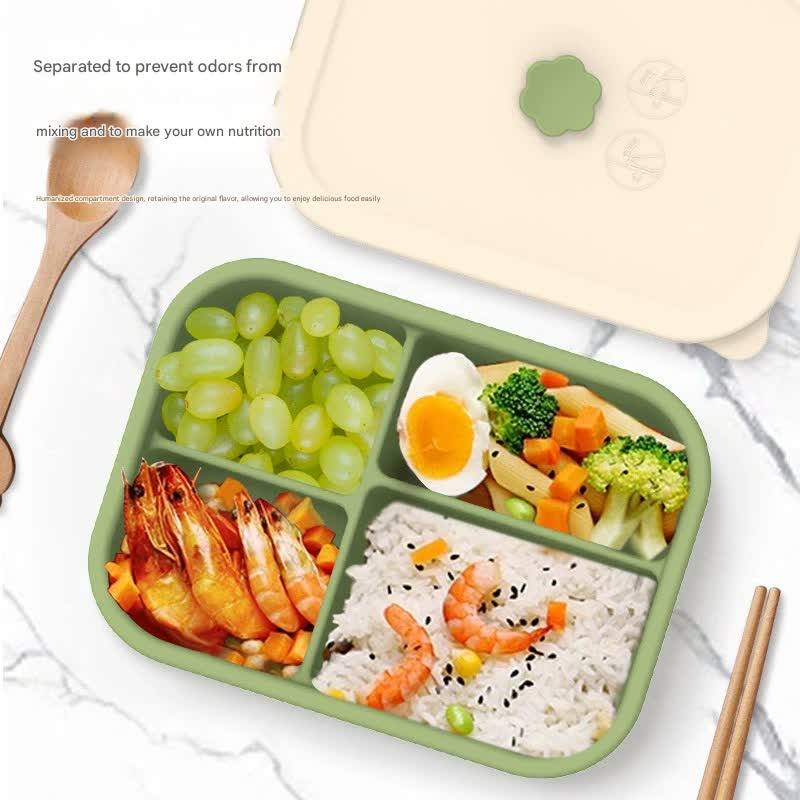 Dark blue Microwave-Safe Silicone Lunch Box with 4 Compartments - Airtight Bento Box for Work and Travel V888-ELOSUNG25609