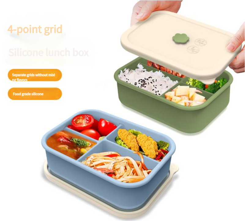 Lotus color Microwave-Safe Silicone Lunch Box with 4 Compartments - Airtight Bento Box for Work and Travel V888-ELOSUNG25613