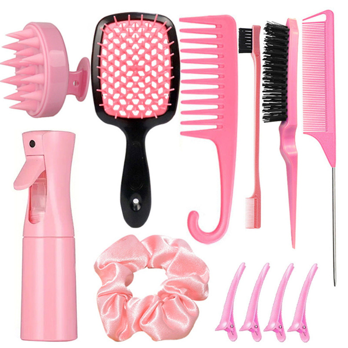 Complete Hair Styling Kit with Detangling Brushes, Combs, Spray Bottle, and Accessories(pink) V888-ELOSUNG25625