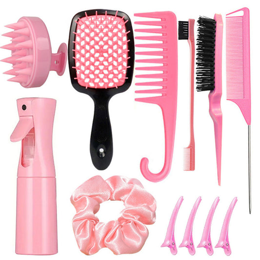 Complete Hair Styling Kit with Detangling Brushes, Combs, Spray Bottle, and Accessories(pink) V888-ELOSUNG25625