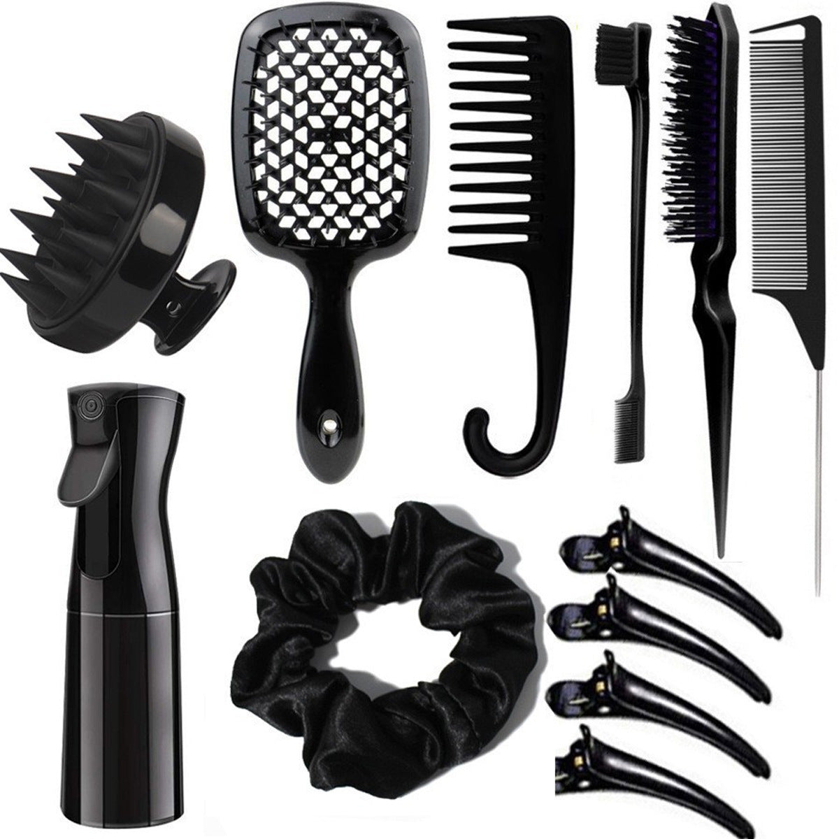 Complete Hair Styling Kit with Detangling Brushes, Combs, Spray Bottle, and Accessories(black) V888-ELOSUNG25626