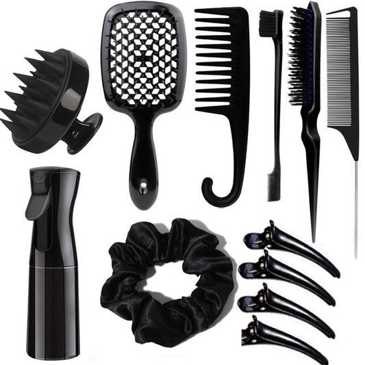Complete Hair Styling Kit with Detangling Brushes, Combs, Spray Bottle, and Accessories(black) V888-ELOSUNG25626