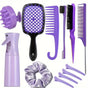 Complete Hair Styling Kit with Detangling Brushes, Combs, Spray Bottle, and Accessories(Purple) V888-ELOSUNG25627