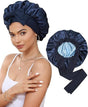 Luxury Double-Sided Satin Bonnet with Elastic Band(Navy blue + light blue lining) V888-ELOSUNG25636