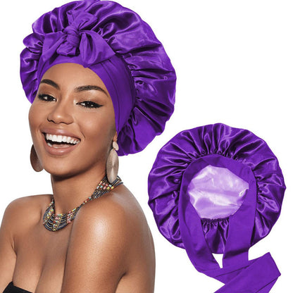 Luxury Double-Sided Satin Bonnet with Elastic Band(Purple + light purple lining) V888-ELOSUNG25638