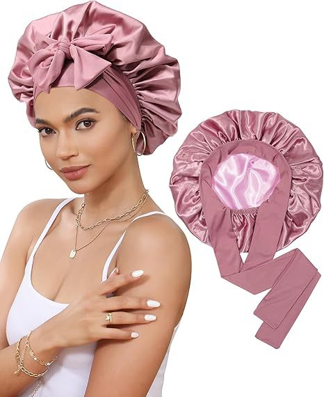 Luxury Double-Sided Satin Bonnet with Elastic Band(Leather red + pink lining) V888-ELOSUNG25639