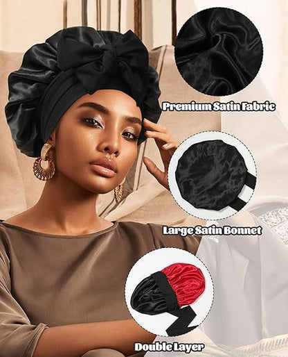 Luxury Double-Sided Satin Bonnet with Elastic Band(Leather red + pink lining) V888-ELOSUNG25639
