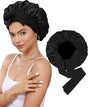 Luxury Double-Sided Satin Bonnet with Elastic Band(Black + black lining) V888-ELOSUNG25641
