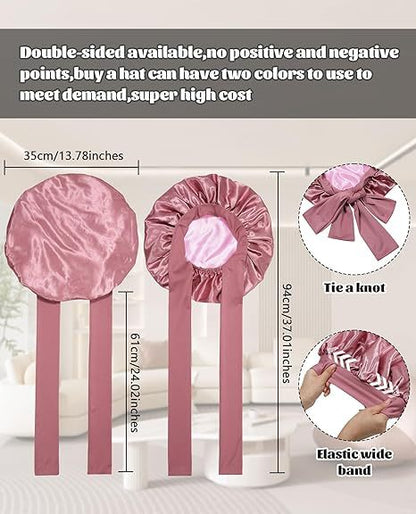 Luxury Double-Sided Satin Bonnet with Elastic Band(Black + black lining) V888-ELOSUNG25641