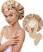 Luxury Double-Sided Satin Bonnet with Elastic Band(Khaki + beige lining) V888-ELOSUNG25643