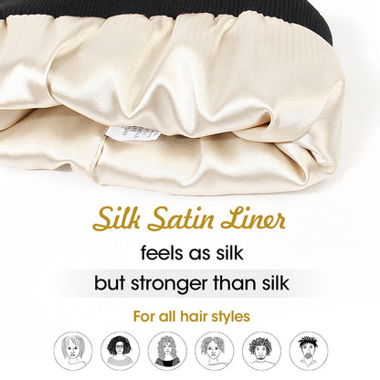 Premium Warm Beanie with Silk Satin Lining(black) V888-ELOSUNG25649