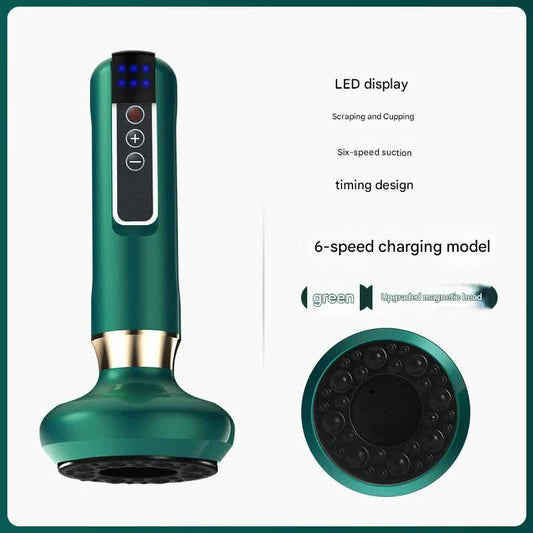 Rechargeable 6-Level Electric Cupping & Gua Sha Massager with LED Display & Magnetic Therapy Head(green) V888-ELOSUNG25668