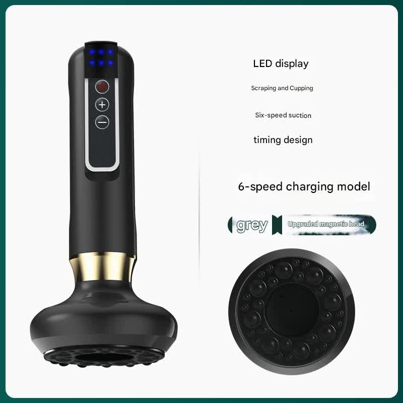Rechargeable 6-Level Electric Cupping & Gua Sha Massager with LED Display & Magnetic Therapy Head(grey) V888-ELOSUNG25670