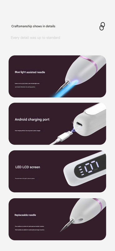 Professional 9-Level Skin Tag & Spot Remover Pen - USB Rechargeable Beauty Device(gold) V888-ELOSUNG25672