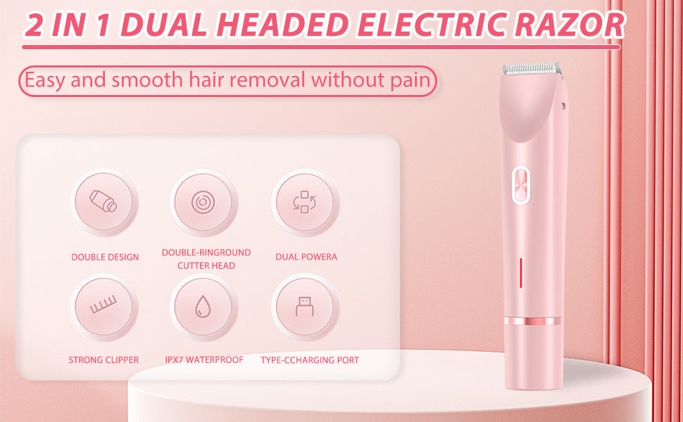 2-in-1 Ladies Electric Shaver & Trimmer - IPX7 Waterproof, USB-C Rechargeable, Dual Head Design(Blue) V888-ELOSUNG25681