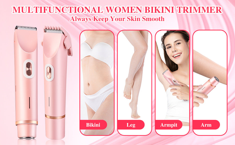 2-in-1 Ladies Electric Shaver & Trimmer - IPX7 Waterproof, USB-C Rechargeable, Dual Head Design(Blue) V888-ELOSUNG25681