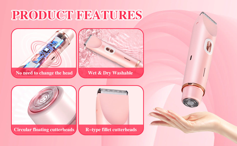 2-in-1 Ladies Electric Shaver & Trimmer - IPX7 Waterproof, USB-C Rechargeable, Dual Head Design(Blue) V888-ELOSUNG25681