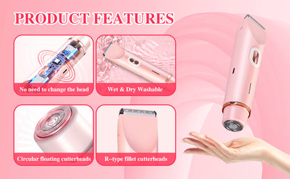 2-in-1 Ladies Electric Shaver & Trimmer - IPX7 Waterproof, USB-C Rechargeable, Dual Head Design(Blue) V888-ELOSUNG25681