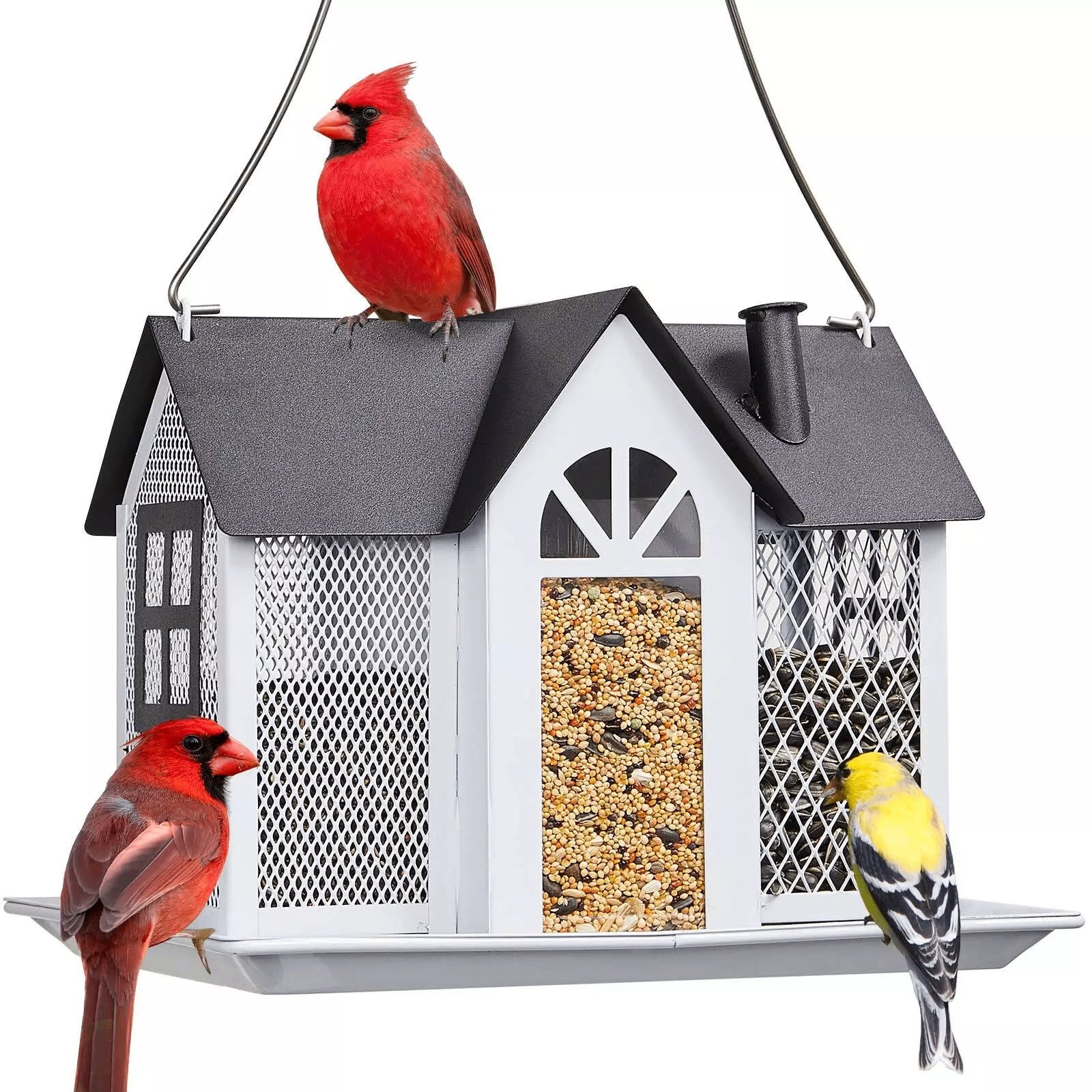 Charming House-Shaped Hanging Bird Feeder - Durable Metal Design for Wild Birds(white) V888-ELOSUNG25684