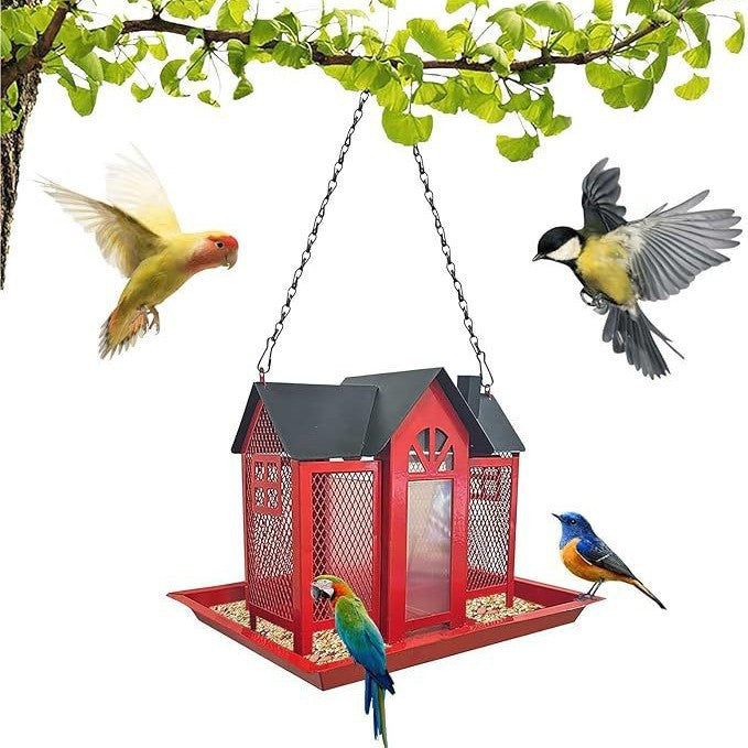 Charming House-Shaped Hanging Bird Feeder - Durable Metal Design for Wild Birds(white) V888-ELOSUNG25684