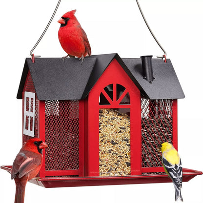 Charming House-Shaped Hanging Bird Feeder - Durable Metal Design for Wild Birds(red) V888-ELOSUNG25685