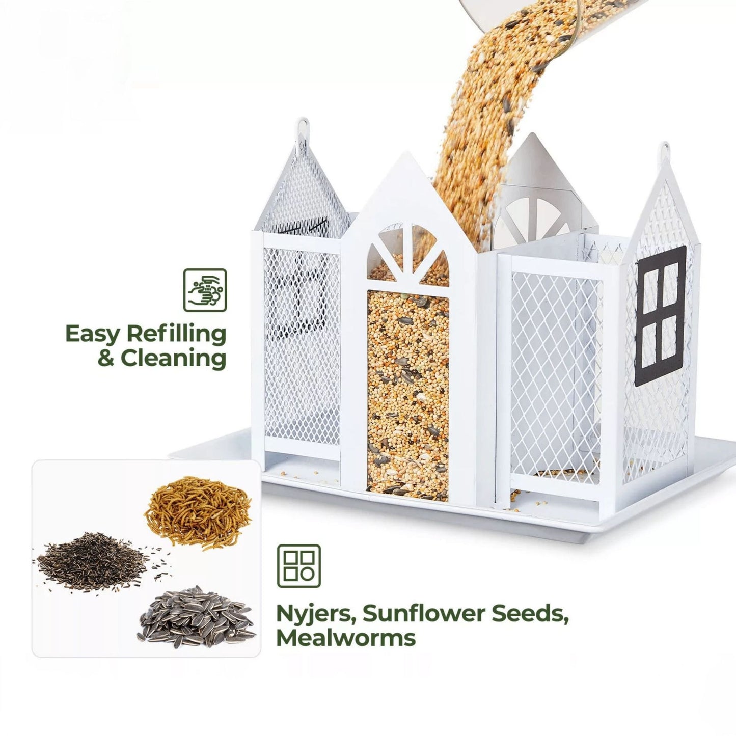 Charming House-Shaped Hanging Bird Feeder - Durable Metal Design for Wild Birds(black) V888-ELOSUNG25686