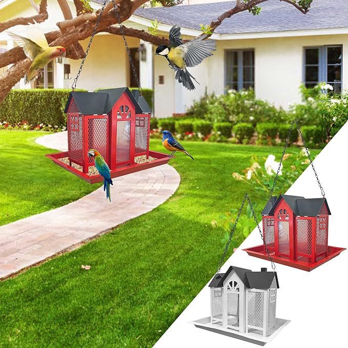 Charming House-Shaped Hanging Bird Feeder - Durable Metal Design for Wild Birds(black) V888-ELOSUNG25686