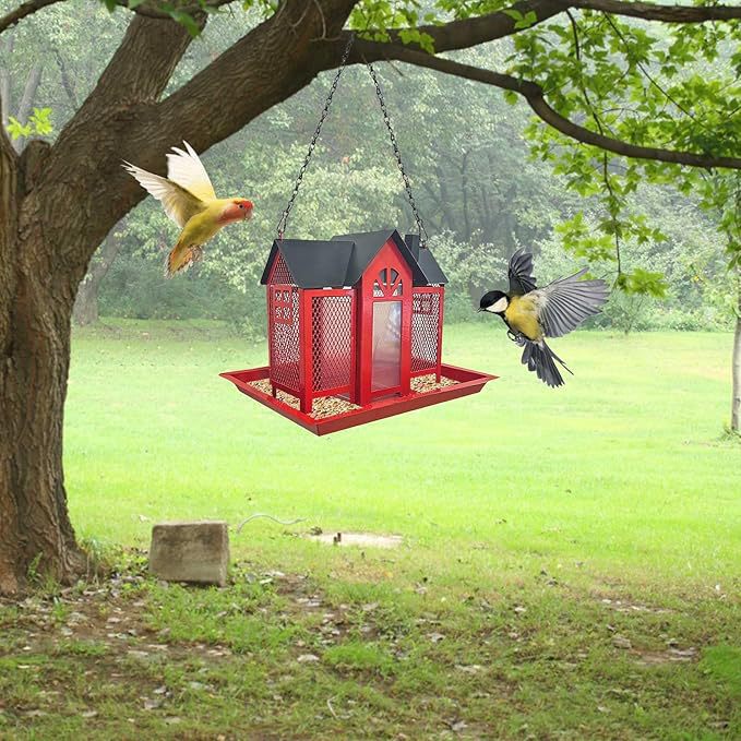 Charming House-Shaped Hanging Bird Feeder - Durable Metal Design for Wild Birds(black) V888-ELOSUNG25686