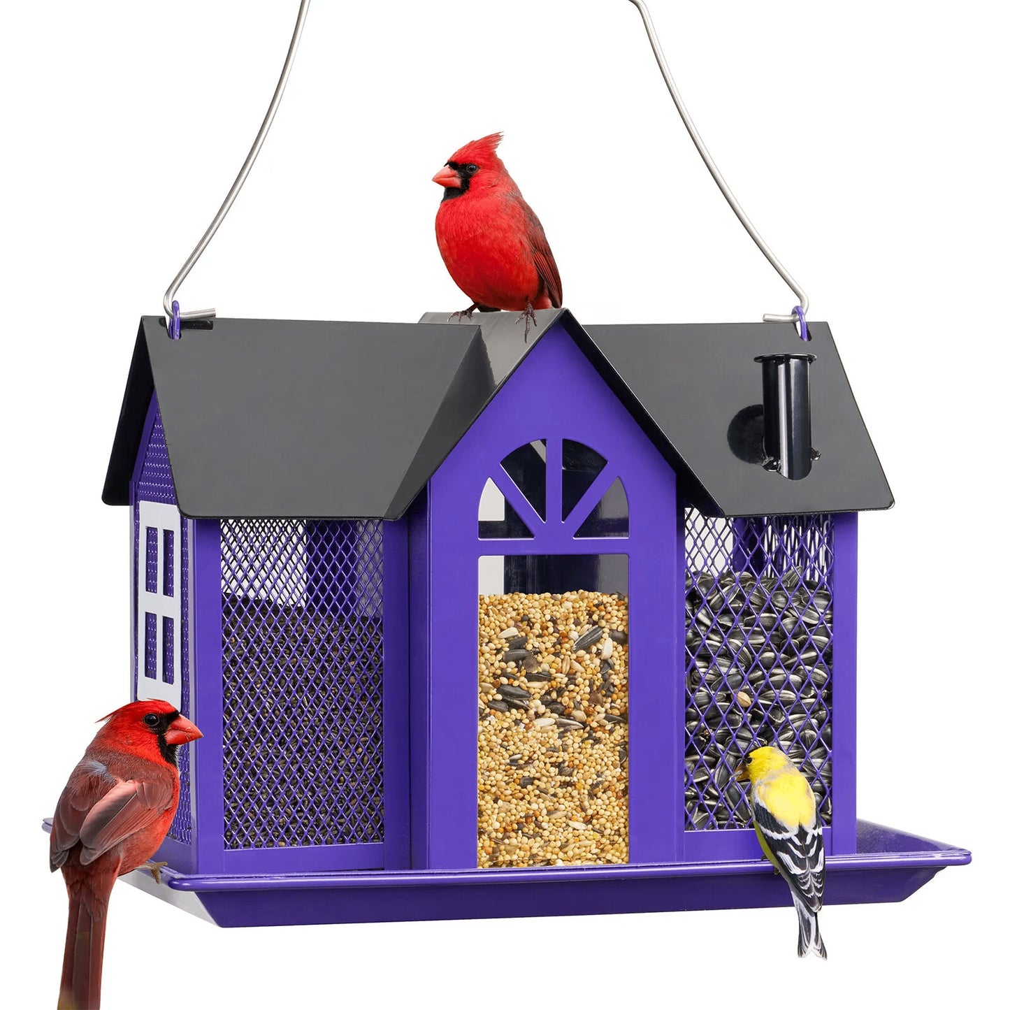 Charming House-Shaped Hanging Bird Feeder - Durable Metal Design for Wild Birds(purple) V888-ELOSUNG25687