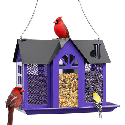 Charming House-Shaped Hanging Bird Feeder - Durable Metal Design for Wild Birds(purple) V888-ELOSUNG25687