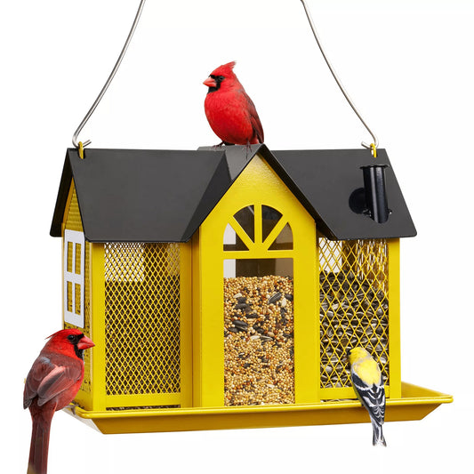 Charming House-Shaped Hanging Bird Feeder - Durable Metal Design for Wild Birds(yellow) V888-ELOSUNG25688